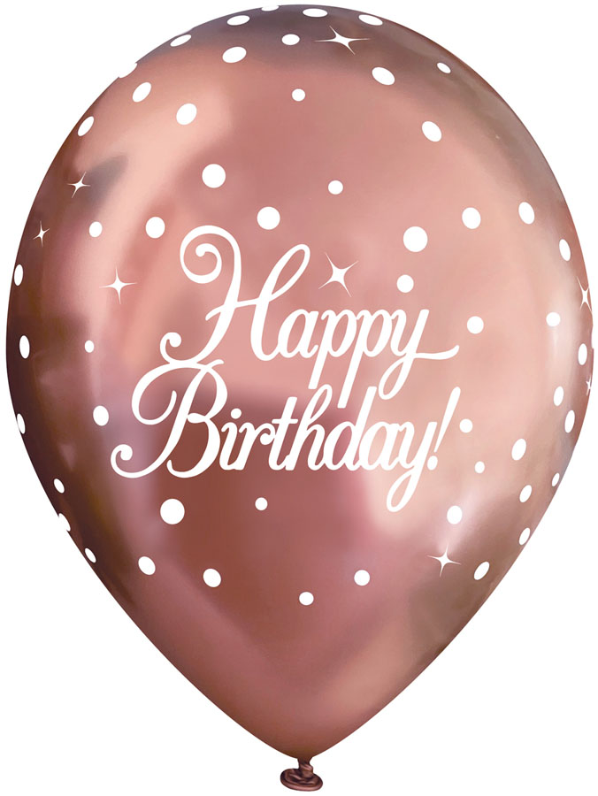 6ct Latex Balloon 11in Rose Gold Happy Bday - Tiger Feet Ireland
