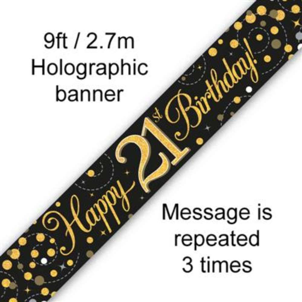 9ft Banner Spark Fizz 21st Blck & Gld Holo - Tiger Feet Ireland