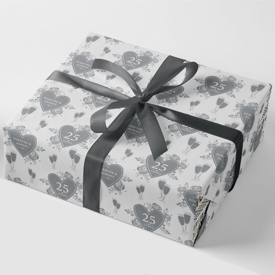 24pk Giftwrap Silver Anniversary + 12 FREE Tags - Tiger Feet Ireland