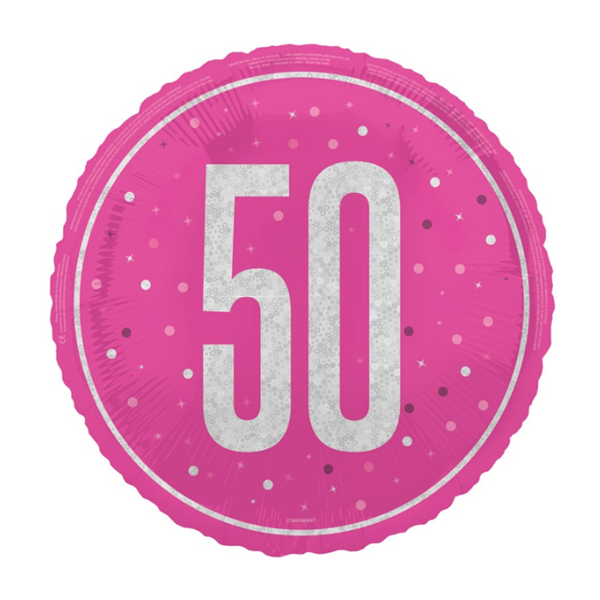 Foil Balloon 18in Round Glitz Pink 50th - Tiger Feet Ireland