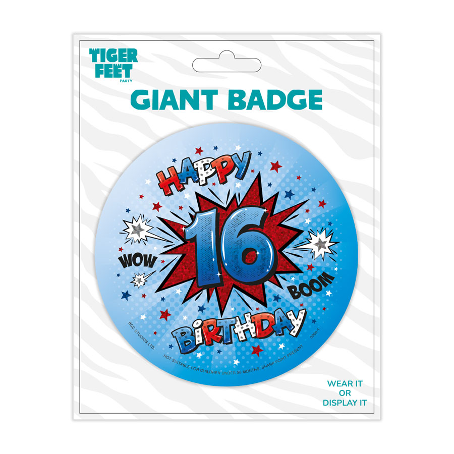 6pk Big Badges Birthday Age 16 - Tiger Feet Ireland