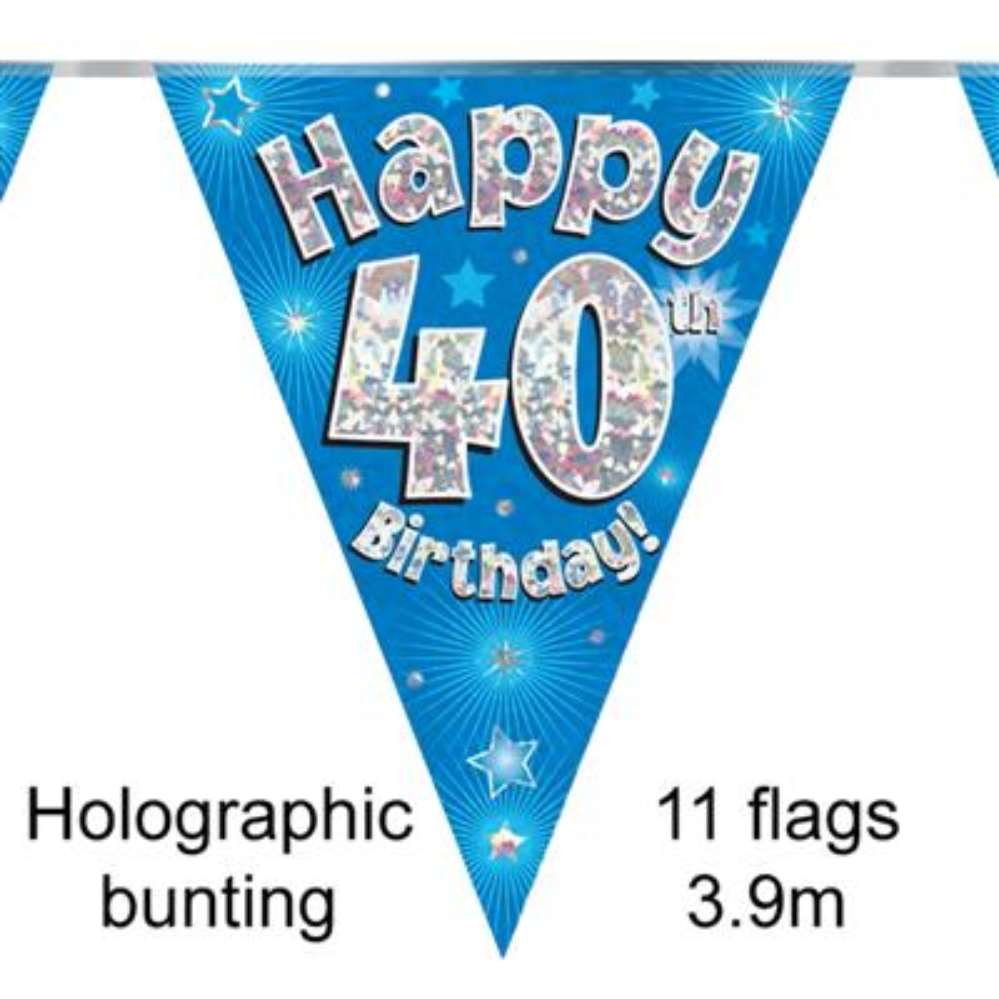 Party Bunting Happy 40th Birthday Blue - Tiger Feet Ireland