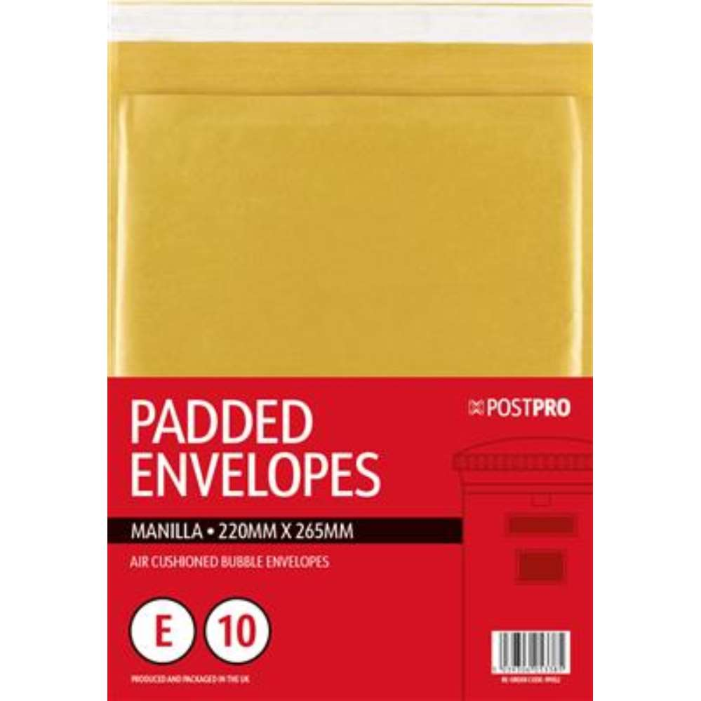 10pk Padded Envelopes Size E 220x265mm Manilla - Tiger Feet Ireland