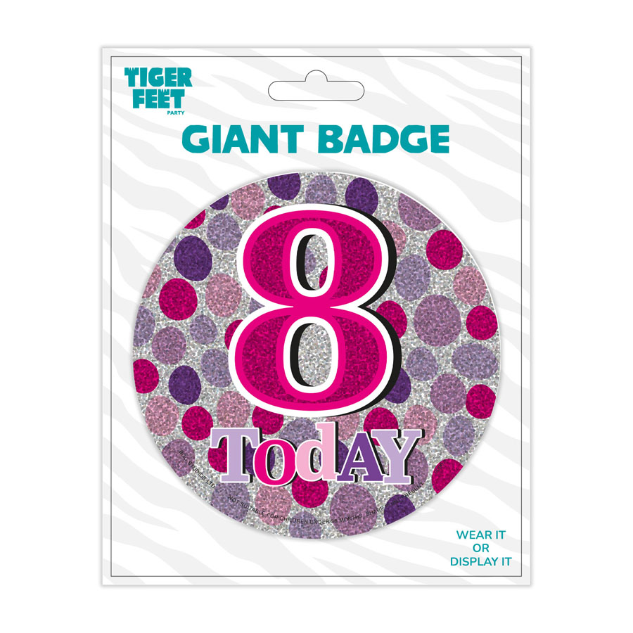 6pk Big Badges Birthday Age 8 - Tiger Feet Ireland