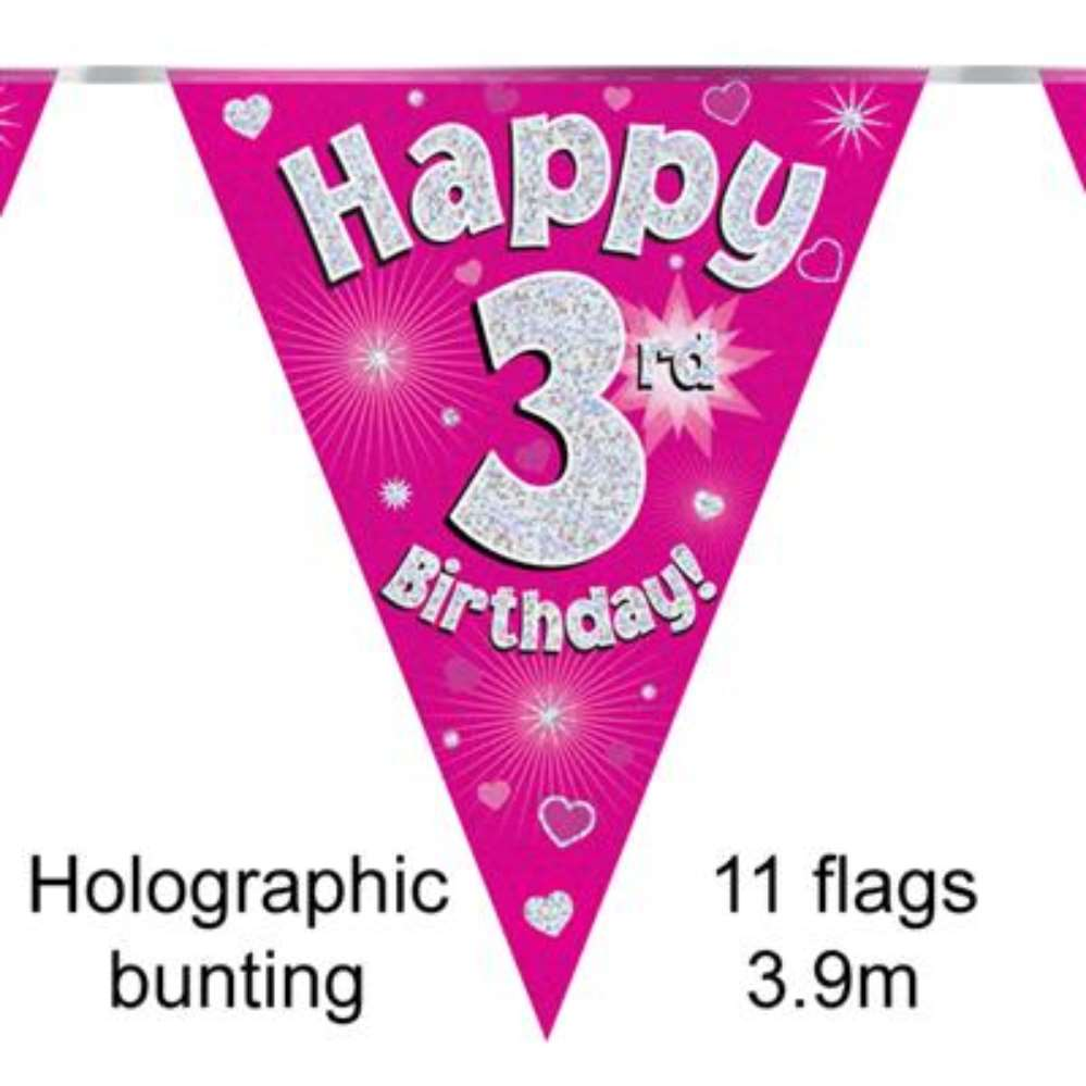 Party Bunting Happy 3rd Birthday Pink - Tiger Feet Ireland