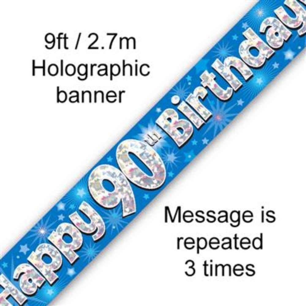 9ft Banner Happy 90th Birthday Blue - Tiger Feet Ireland