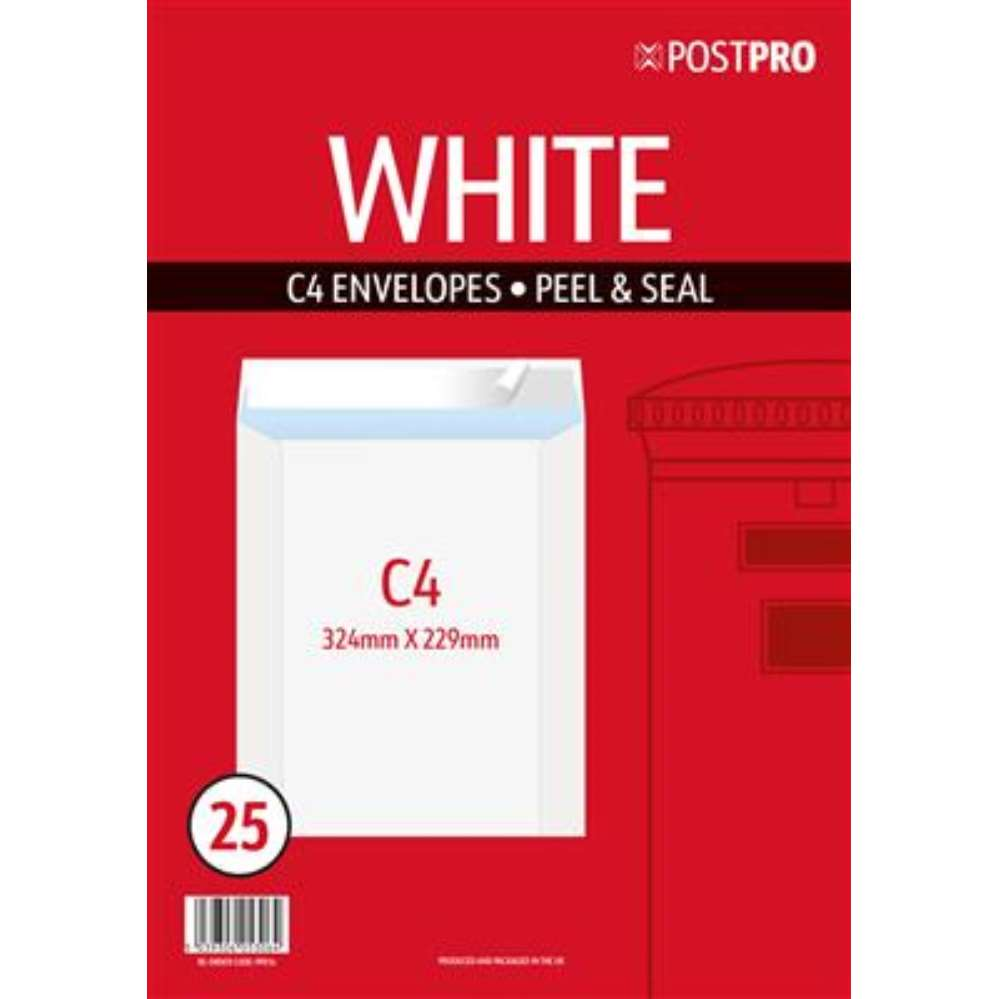 25pk Envelopes C4 229x324mm White Peal&Seal - Tiger Feet Ireland