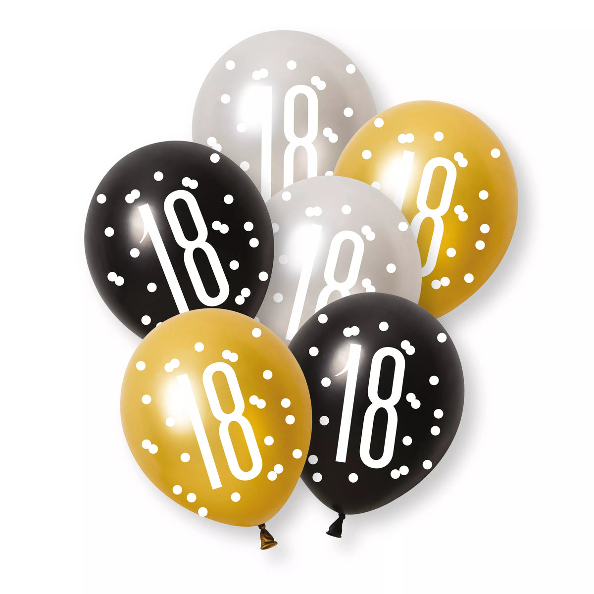 6ct Latex Balloon 12in Black Number 18 - Tiger Feet Ireland