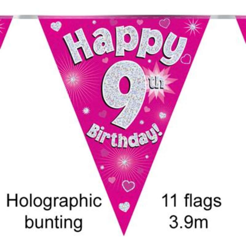 Party Bunting Happy 9th Birthday Pink - Tiger Feet Ireland