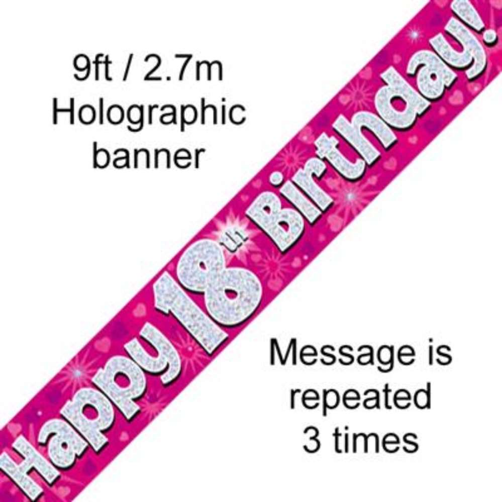 9ft Banner Happy 18th Birthday Pink - Tiger Feet Ireland
