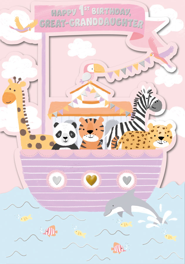 6pk Cards C90 Birthday Age 1 Great-Granddaughter - Tiger Feet Ireland