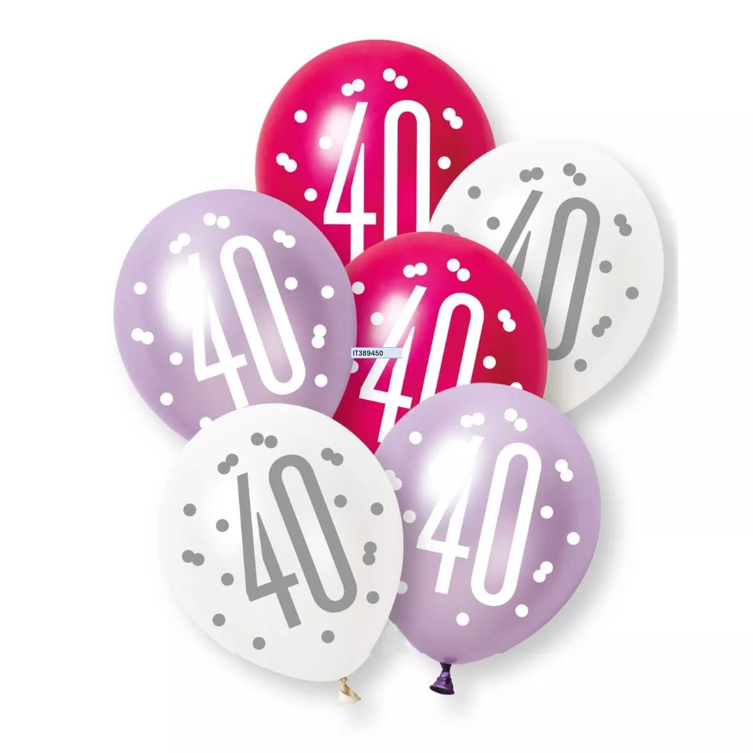 6ct Latex Balloon 12in Pink Number 40 - Tiger Feet Ireland