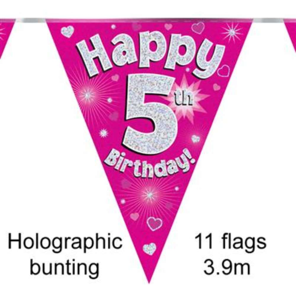 Party Bunting Happy 5th Birthday Pink - Tiger Feet Ireland