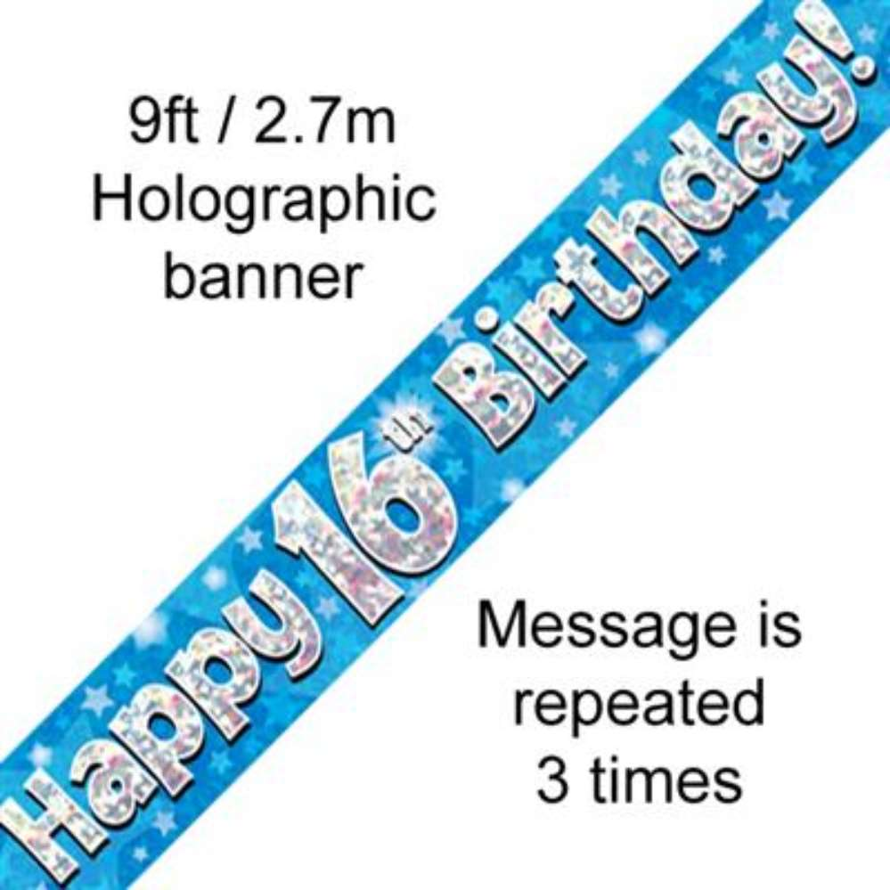 Happy 16th Birthday 9ft Blue Banner - Tiger Feet Ireland
