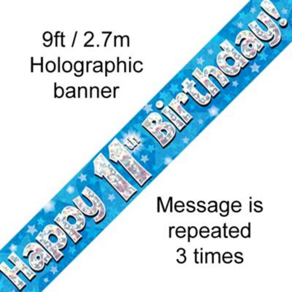 9ft Banner Happy 11th Birthday Blue - Tiger Feet Ireland