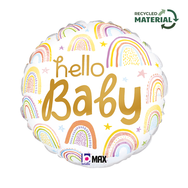 Foil Blln 18in Rnd Hello Baby Rainbow - Tiger Feet Ireland