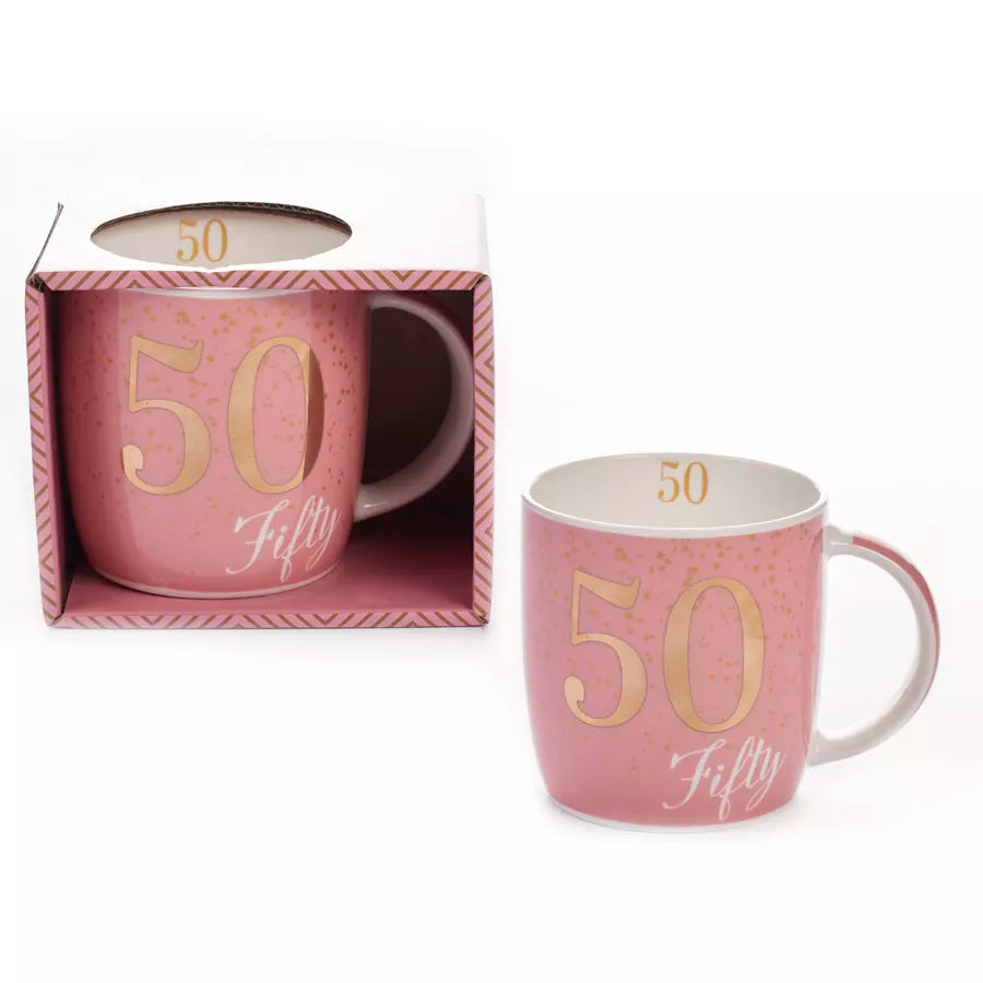 Age 50 Pink Mug With Foil Number - Tiger Feet Ireland