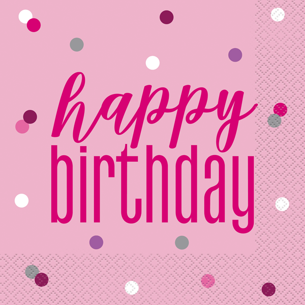 16ct Luncheon Napkins Glitz Pink Happy Birthday - Tiger Feet Ireland