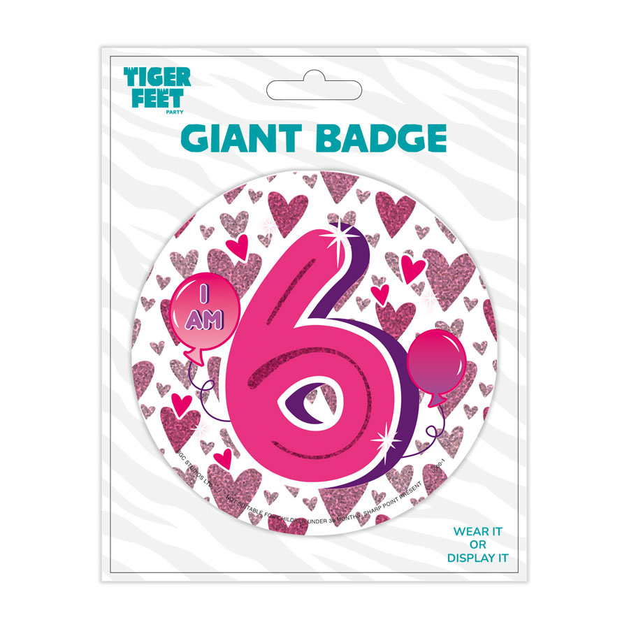 6pk Big Badges Birthday Age 6 - Tiger Feet Ireland
