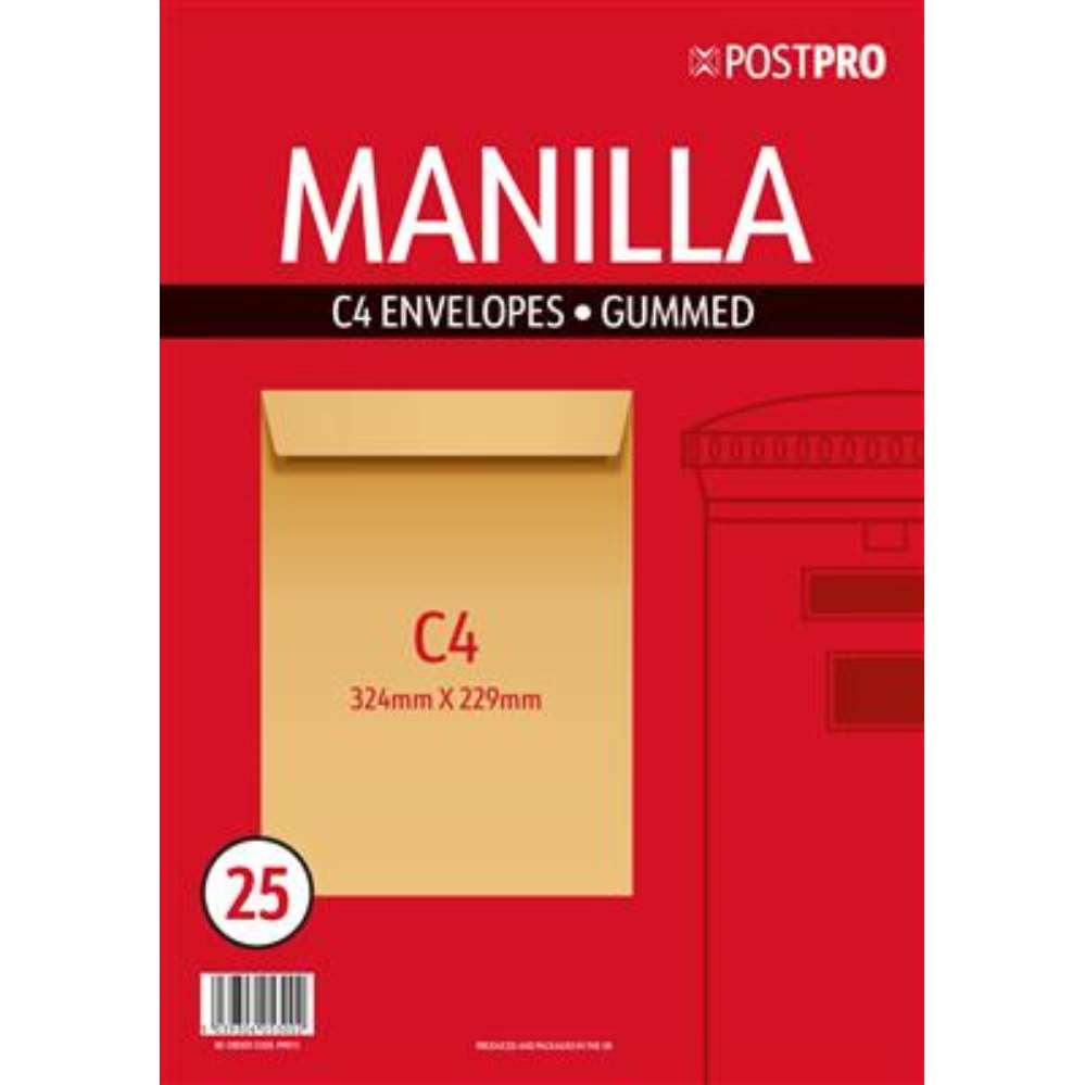 25pk Envelopes C4 229x334mm Manilla Gummed - Tiger Feet Ireland
