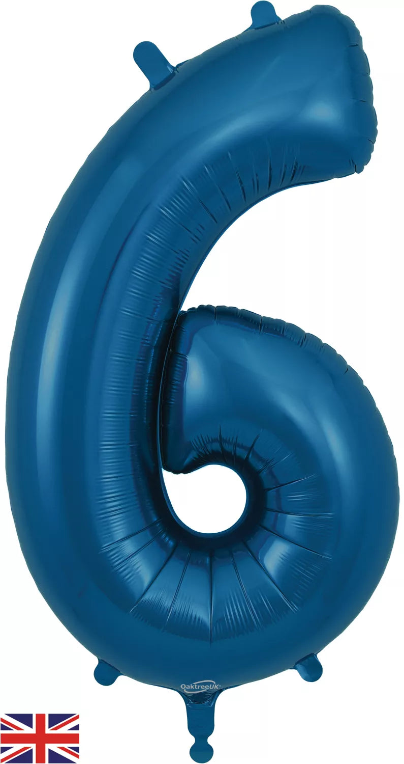 Foil Balloon 34" Number 6 Navy Blue - Tiger Feet Ireland
