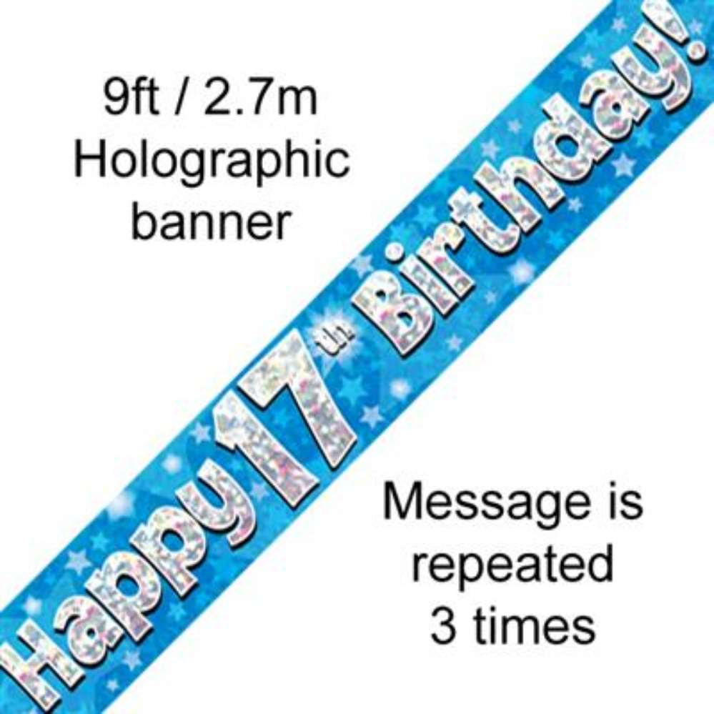 9ft Banner Happy 17th Birthday Blue - Tiger Feet Ireland