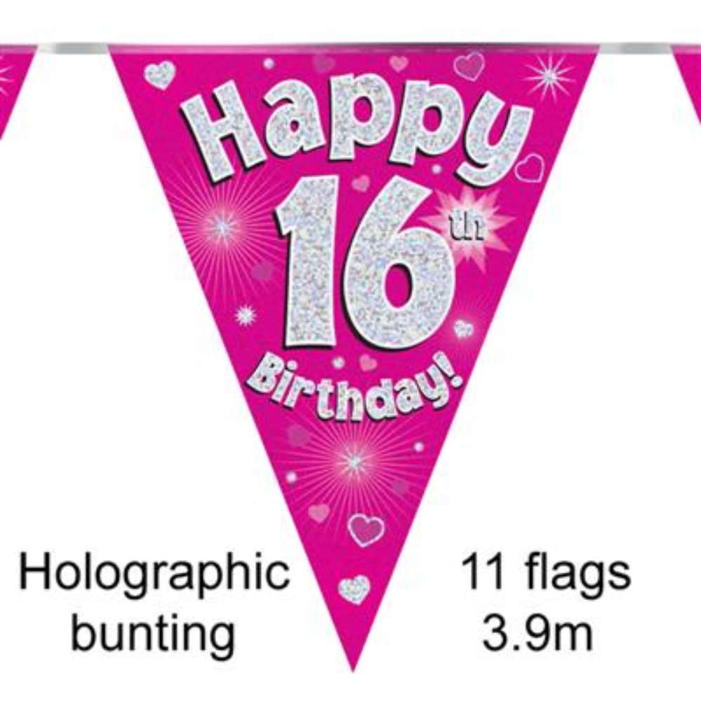 Party Bunting Happy 16th Birthday Pink - Tiger Feet Ireland