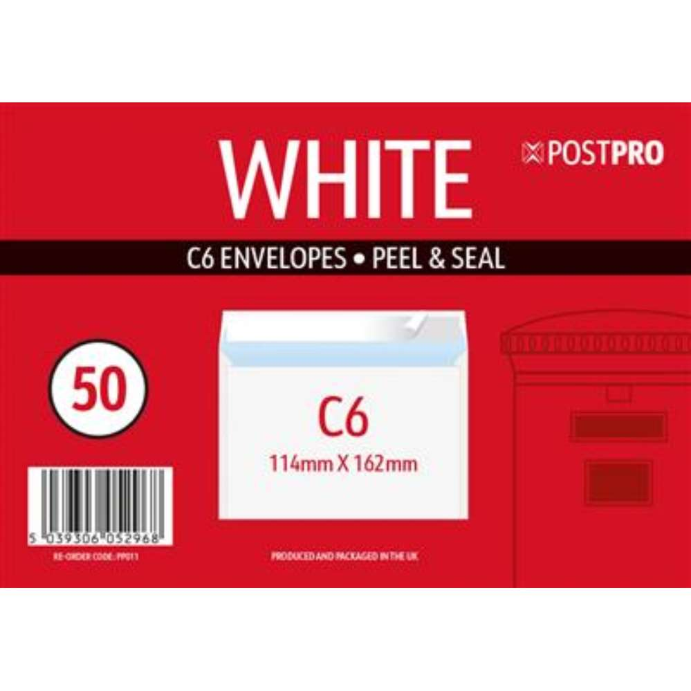 50pk Envelopes C6 114x162mm Peal&Seal 90gsm - Tiger Feet Ireland