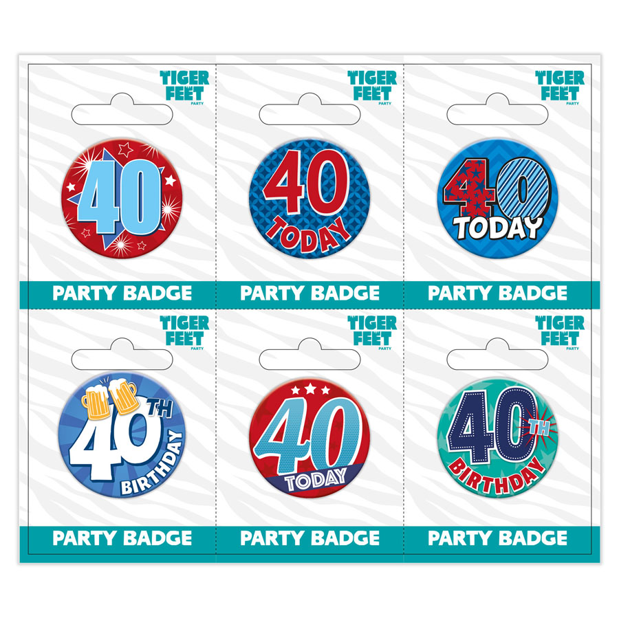 6pk Small Badges Birthday Age 40 - Tiger Feet Ireland