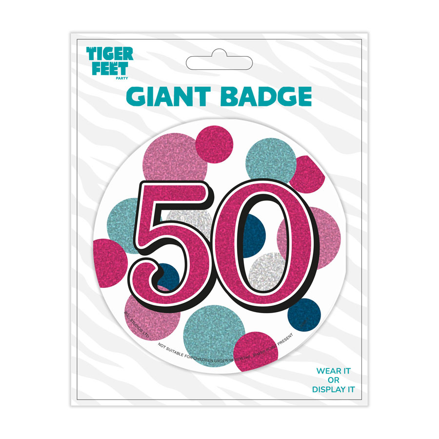 6pk Big Badges Birthday Age 50 - Tiger Feet Ireland