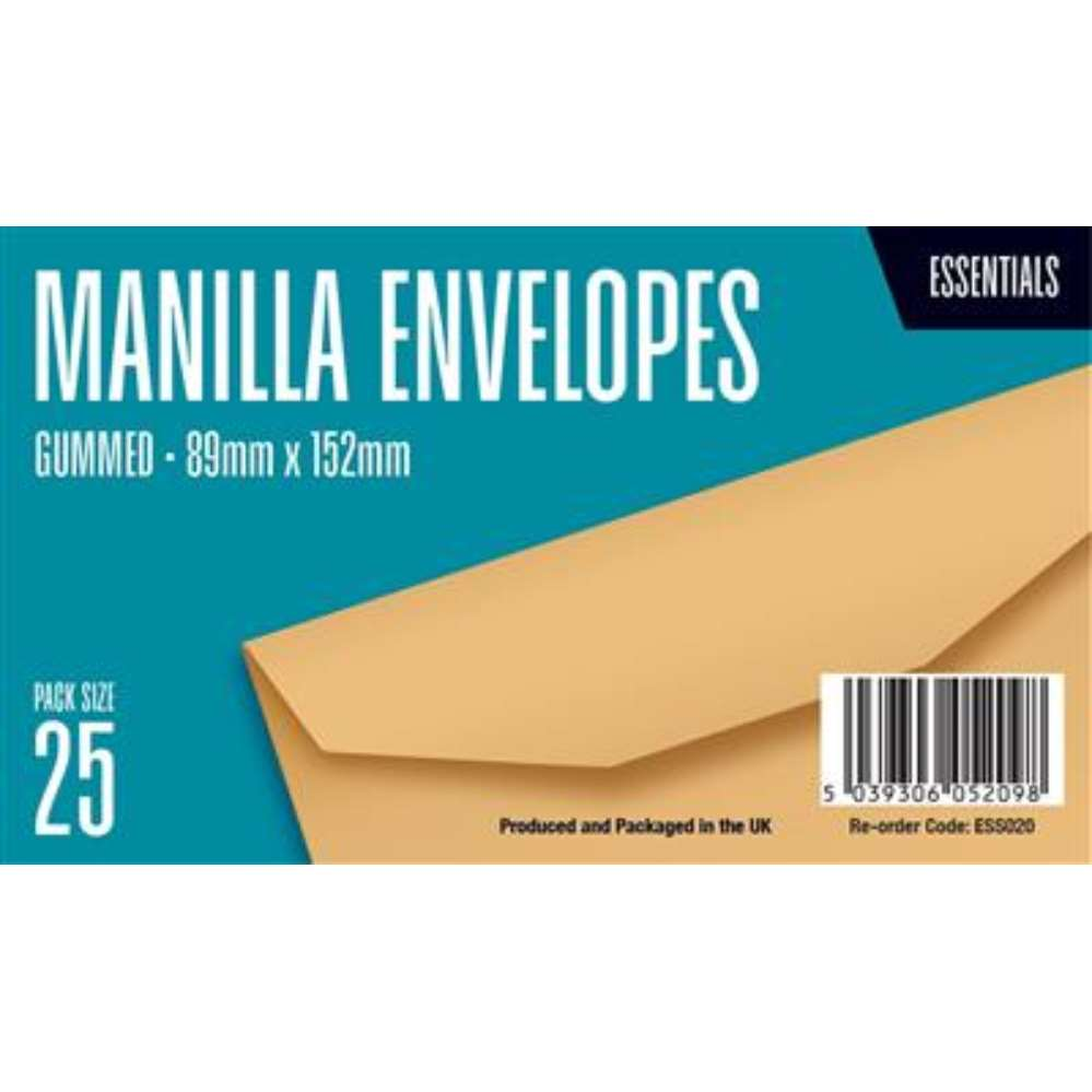 25pk Envelopes 3.5x6in 80gsm Manilla Gummed - Tiger Feet Ireland