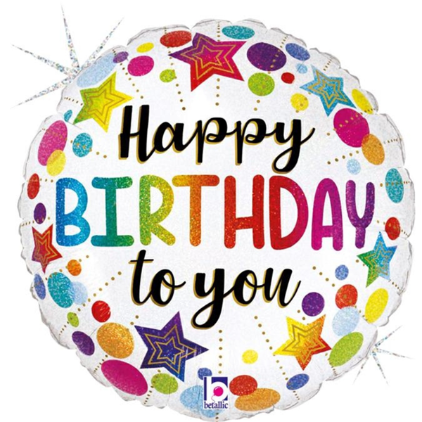 Birthday Stars & Dots Holographic 18" Foil Balloon - Tiger Feet Ireland
