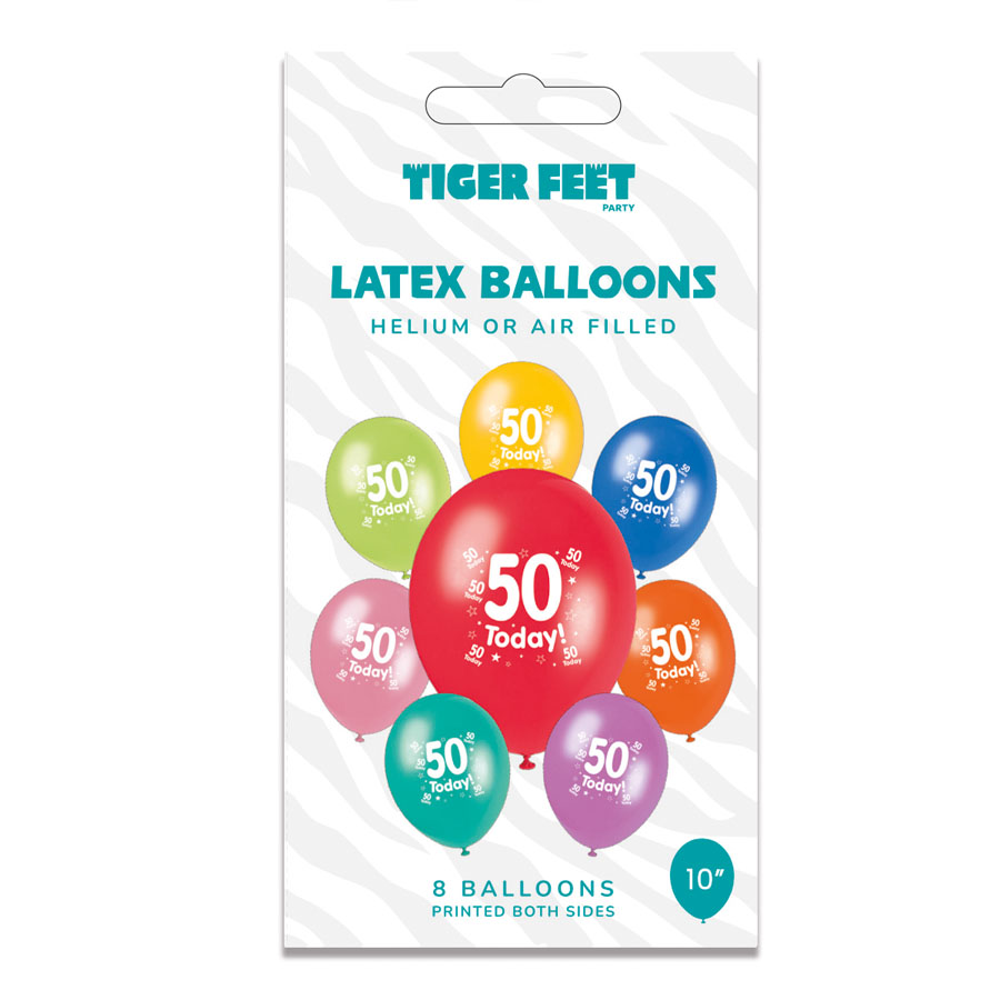 6 x 8pk Latex Balloons Birthday Age 50 - Tiger Feet Ireland