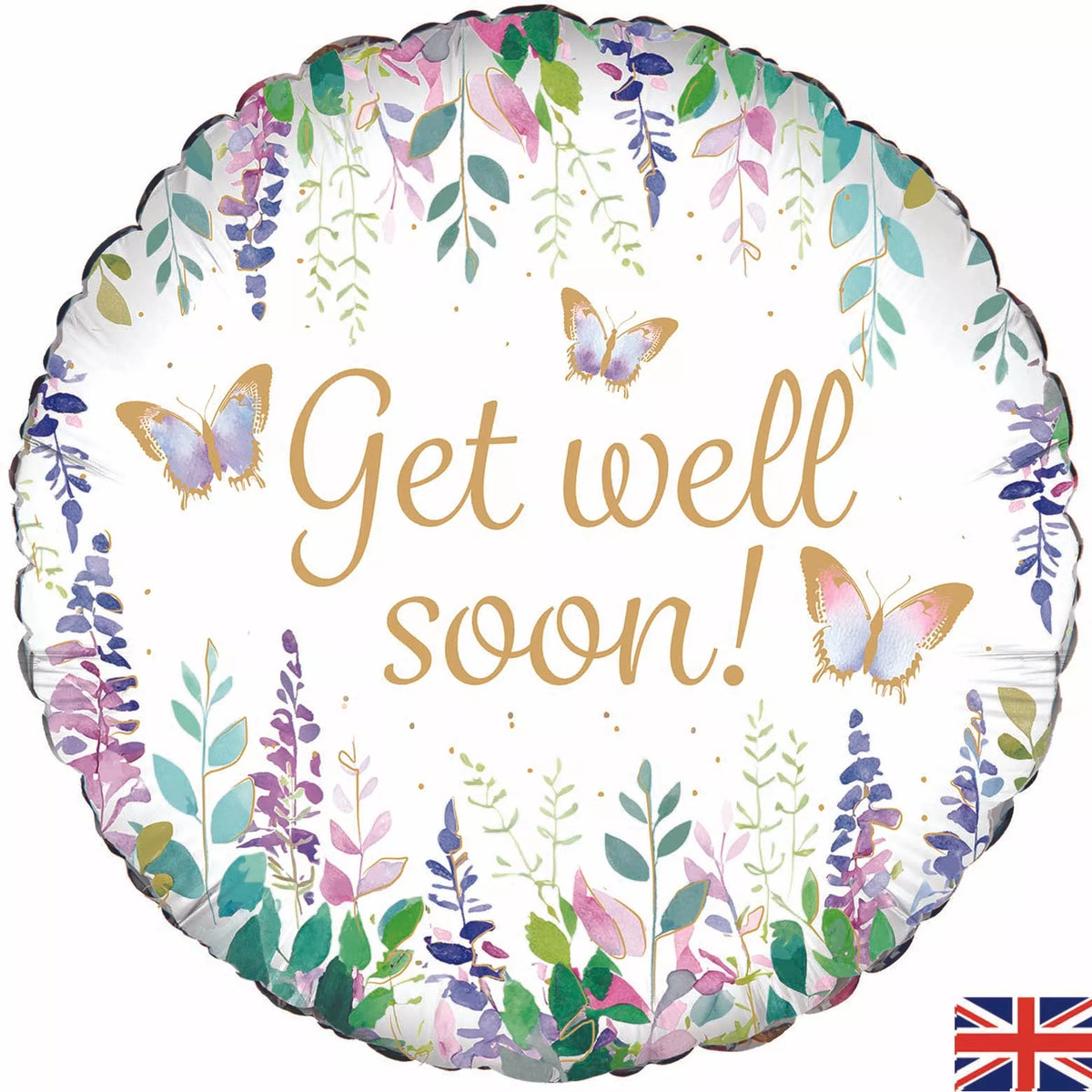 Foil Blln 18in Rnd Floral Get Well Soon - Tiger Feet Ireland