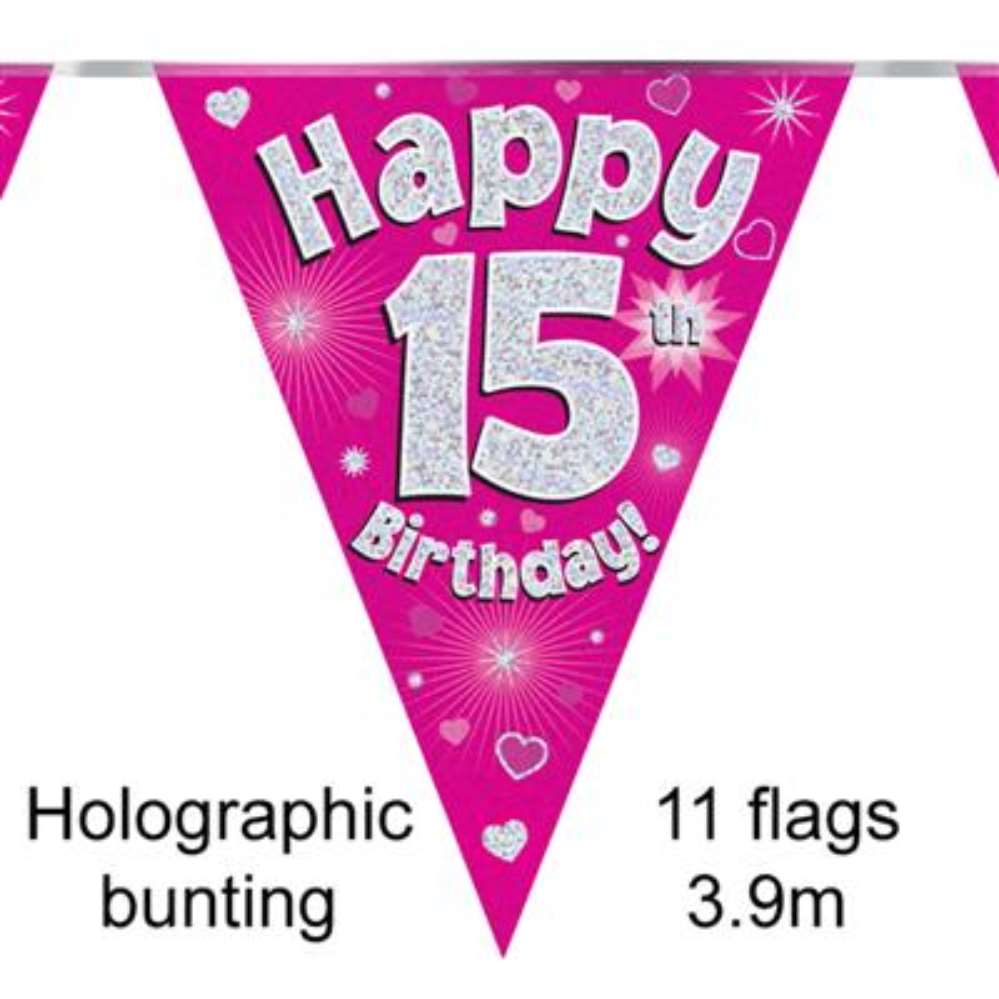 Party Bunting Happy 15th Birthday Pink - Tiger Feet Ireland