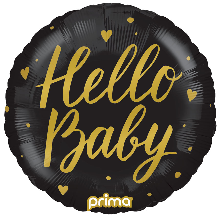 Foil Balloon 18" Round Hello Baby Black - Tiger Feet Ireland