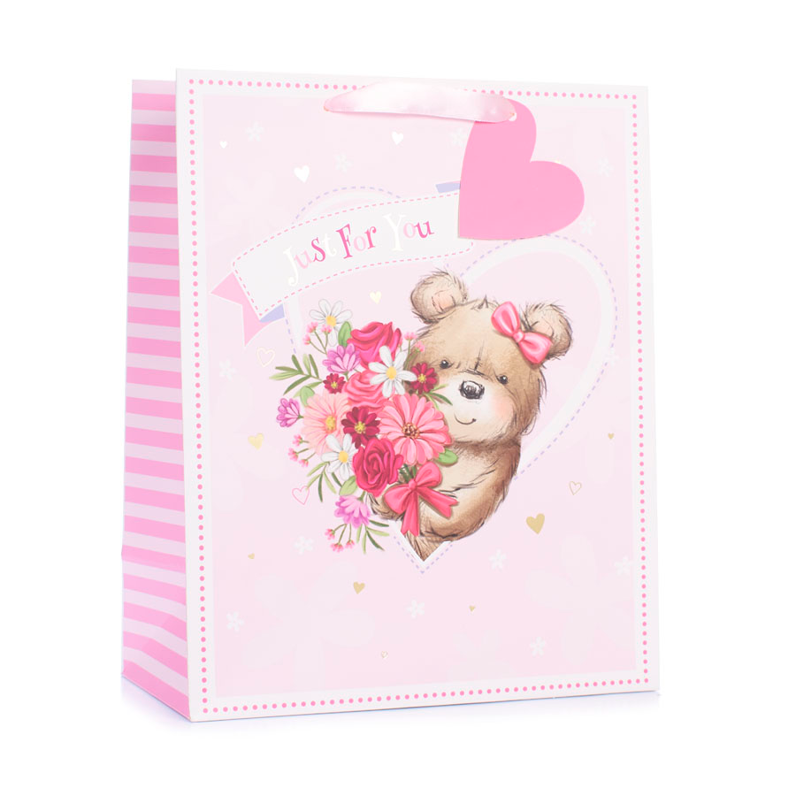 6pk Extra Large Portrait Gift Bags Bear & Floral - Tiger Feet Ireland