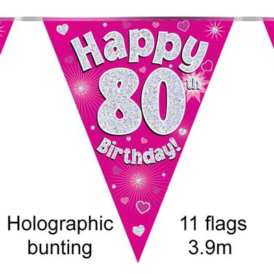 Party Bunting Happy 80th Birthday Pink - Tiger Feet Ireland