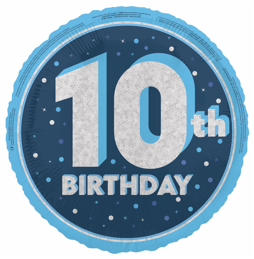Foil Balloon 18in Round Glitz Blue Age 10 - Tiger Feet Ireland