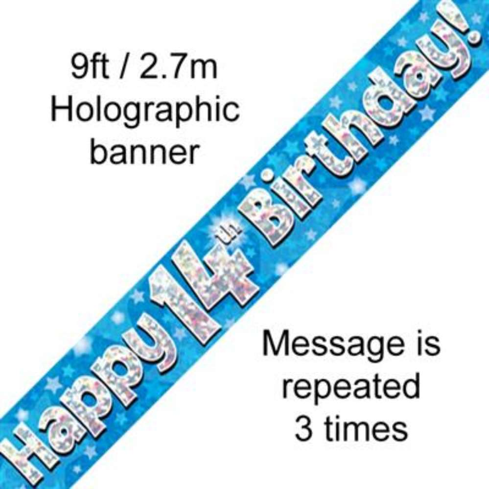 9ft Banner Happy 14th Birthday Blue - Tiger Feet Ireland