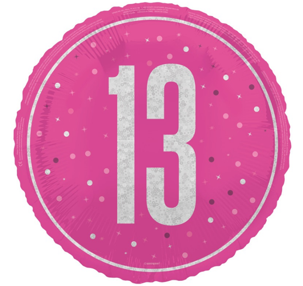 Foil Balloon 18" Round Glitz Pink 13th - Tiger Feet Ireland