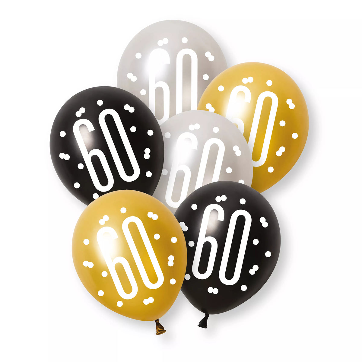 6ct Latex Balloon 12in Black Number 60 - Tiger Feet Ireland