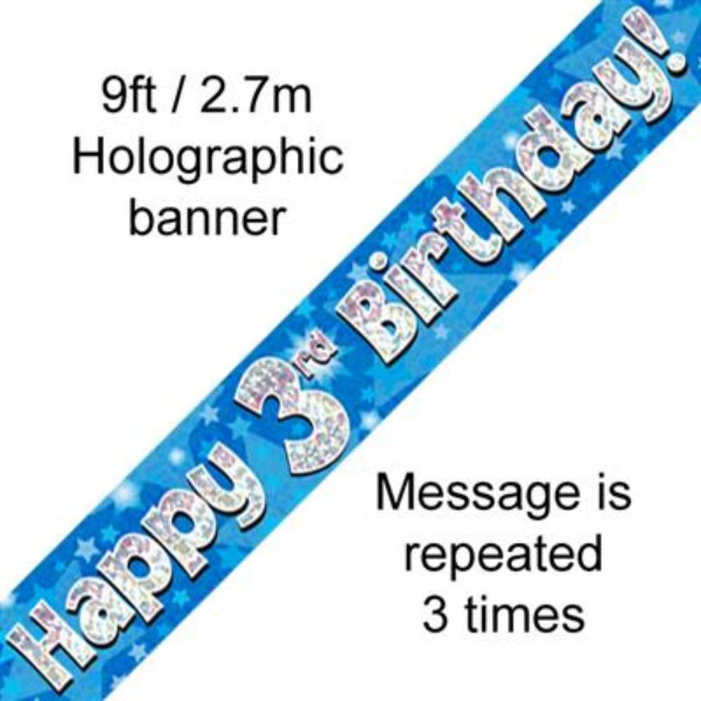 9ft Banner Happy 3rd Birthday Blue - Tiger Feet Ireland