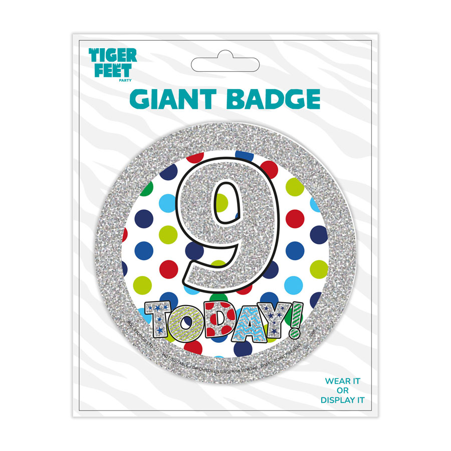 6pk Big Badges Birthday Age 9 - Tiger Feet Ireland
