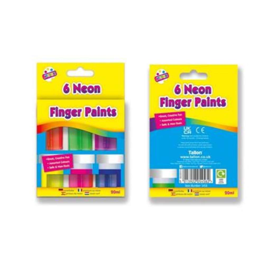 6 x 20ml Neon Finger Paint Pots - Tiger Feet Ireland