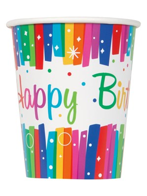 8ct Paper Cups 9oz Happy Birthday Rainbow - Tiger Feet Ireland