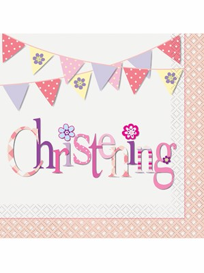 16ct Luncheon Napkins Pink Bunting Christening - Tiger Feet Ireland