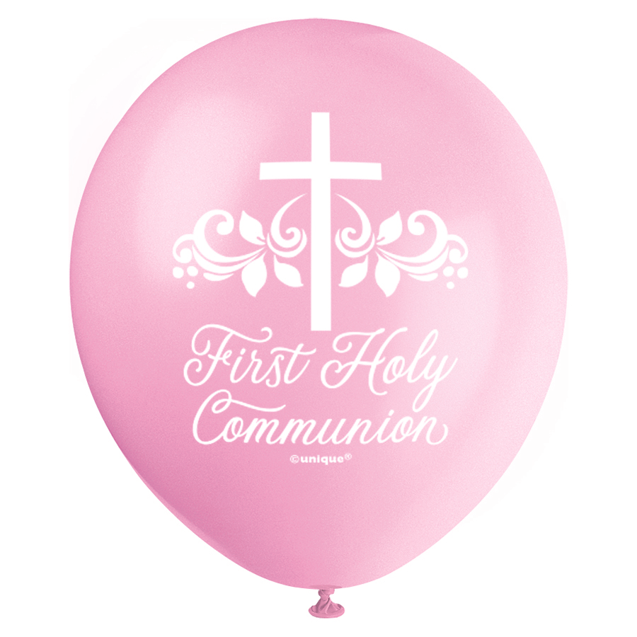 8pk Latex Balloon 12" Cross Communion White & Pink - Tiger Feet Ireland