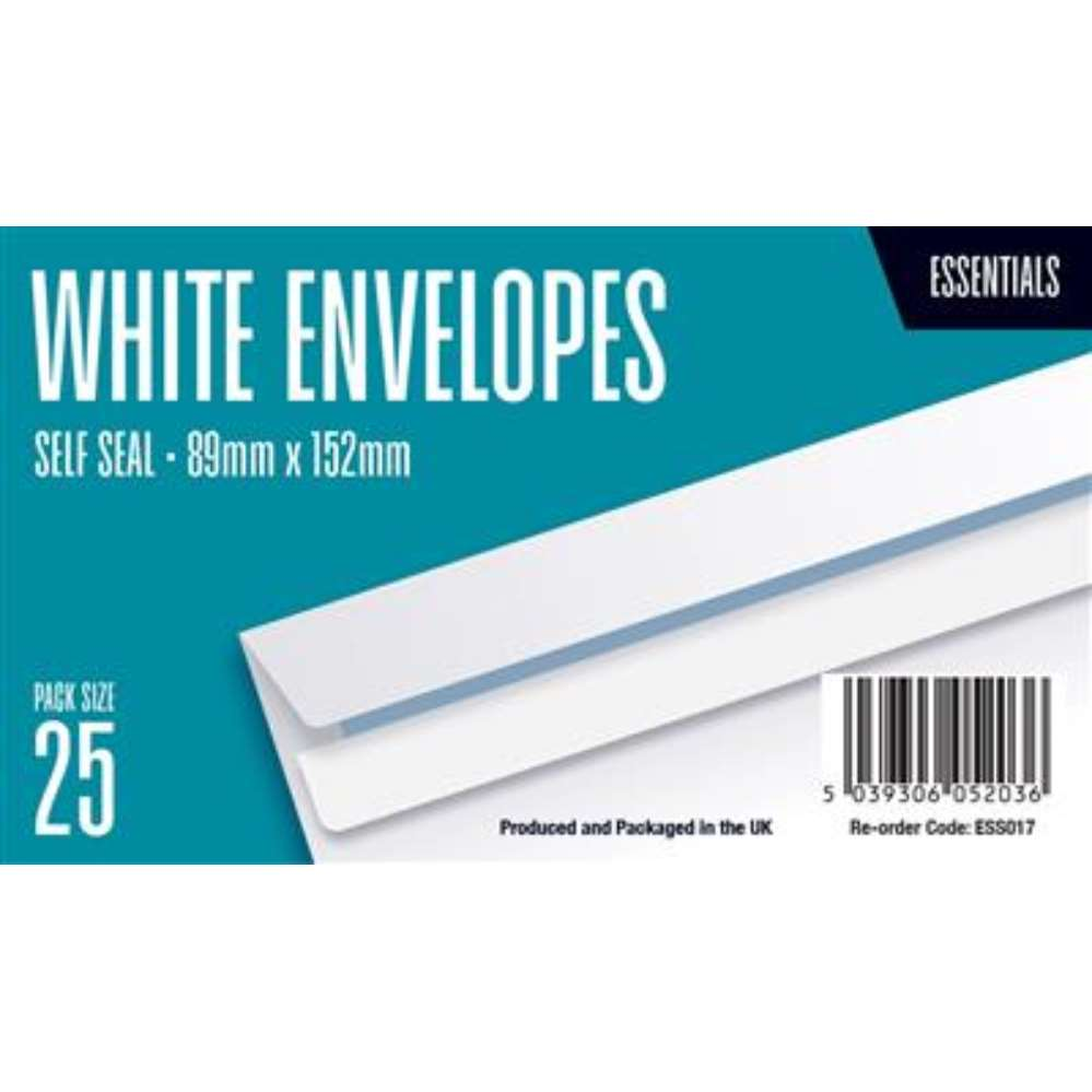 25pk Envelopes 3.5x6in Self Seal 80gsm White - Tiger Feet Ireland