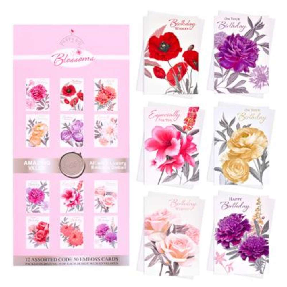 144pk (12x12) 12Pk Floral Cards C50 Birthday - Tiger Feet Ireland